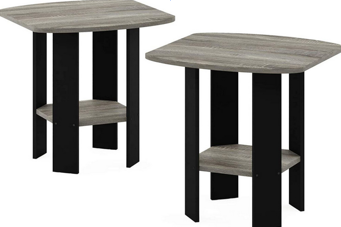 FURINNO Simple Design End Table, 2-Pack, French Oak Grey/Black